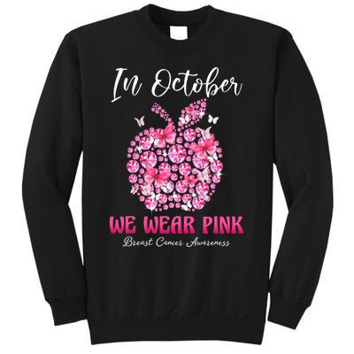 In October We Wear Pink Teacher Butterflies Breast Cancer Sweatshirt