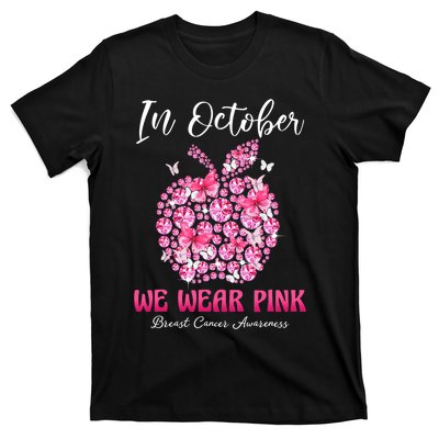 In October We Wear Pink Teacher Butterflies Breast Cancer T-Shirt