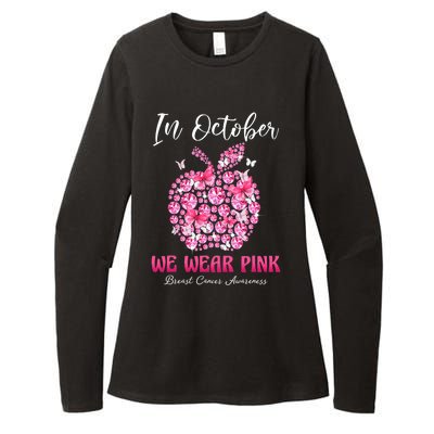 In October We Wear Pink Teacher Butterflies Breast Cancer Womens CVC Long Sleeve Shirt