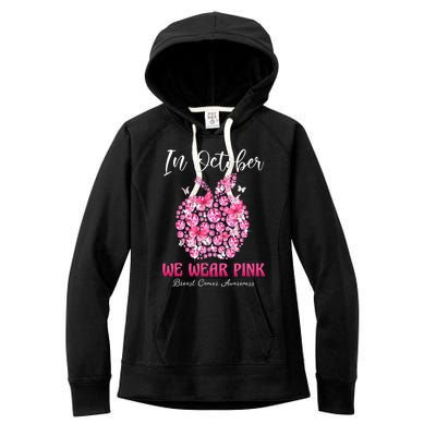 In October We Wear Pink Teacher Butterflies Breast Cancer Women's Fleece Hoodie