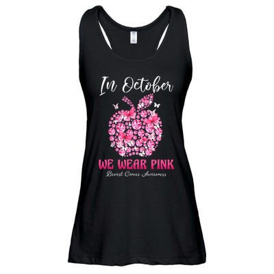 In October We Wear Pink Teacher Butterflies Breast Cancer Ladies Essential Flowy Tank