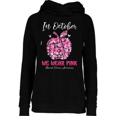 In October We Wear Pink Teacher Butterflies Breast Cancer Womens Funnel Neck Pullover Hood