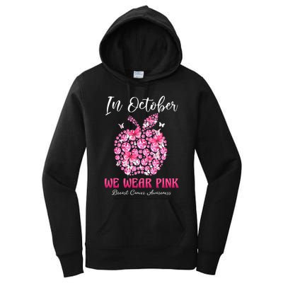 In October We Wear Pink Teacher Butterflies Breast Cancer Women's Pullover Hoodie