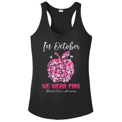 In October We Wear Pink Teacher Butterflies Breast Cancer Ladies PosiCharge Competitor Racerback Tank