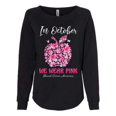 In October We Wear Pink Teacher Butterflies Breast Cancer Womens California Wash Sweatshirt