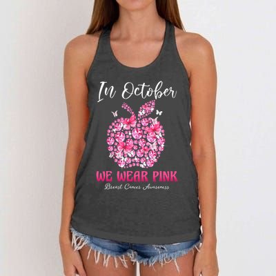 In October We Wear Pink Teacher Butterflies Breast Cancer Women's Knotted Racerback Tank