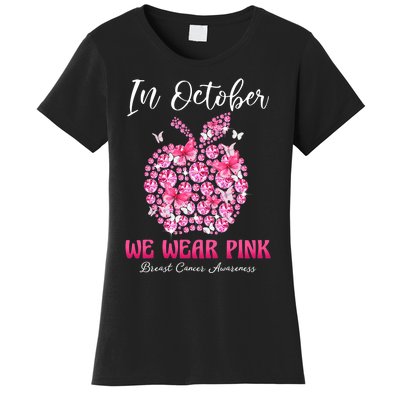 In October We Wear Pink Teacher Butterflies Breast Cancer Women's T-Shirt