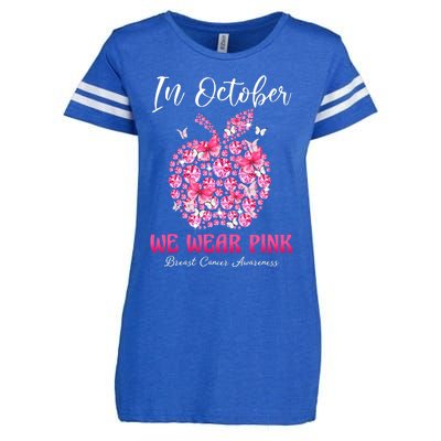 In October We Wear Pink Teacher Butterflies Breast Cancer Enza Ladies Jersey Football T-Shirt