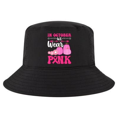 In October We Wear Pink Ribbon Pumpkin Breast Cancer Halloween Gift Cool Comfort Performance Bucket Hat