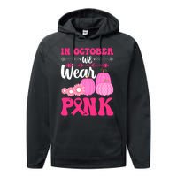 In October We Wear Pink Ribbon Pumpkin Breast Cancer Halloween Gift Performance Fleece Hoodie