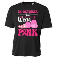 In October We Wear Pink Ribbon Pumpkin Breast Cancer Halloween Gift Cooling Performance Crew T-Shirt