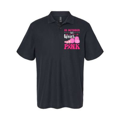 In October We Wear Pink Ribbon Pumpkin Breast Cancer Halloween Gift Softstyle Adult Sport Polo