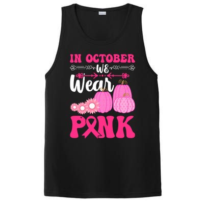 In October We Wear Pink Ribbon Pumpkin Breast Cancer Halloween Gift PosiCharge Competitor Tank