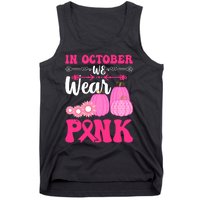 In October We Wear Pink Ribbon Pumpkin Breast Cancer Halloween Gift Tank Top