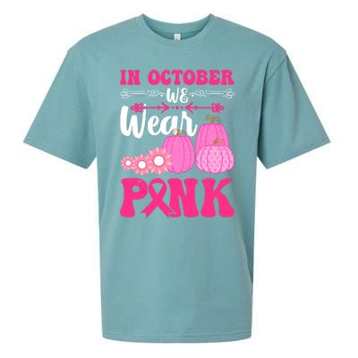 In October We Wear Pink Ribbon Pumpkin Breast Cancer Halloween Gift Sueded Cloud Jersey T-Shirt