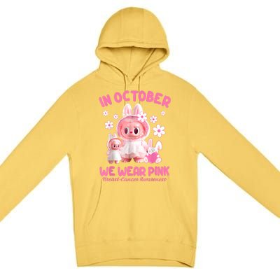 In October We Wear Labubu Breast Cancer Awareness Premium Pullover Hoodie