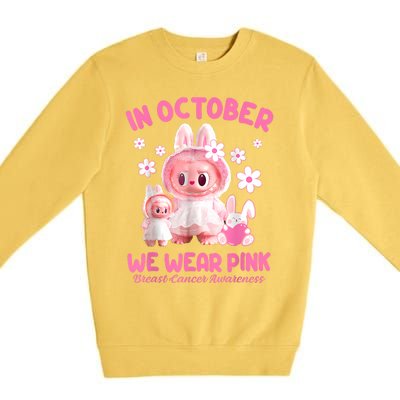 In October We Wear Labubu Breast Cancer Awareness Premium Crewneck Sweatshirt