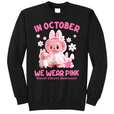 In October We Wear Labubu Breast Cancer Awareness Sweatshirt