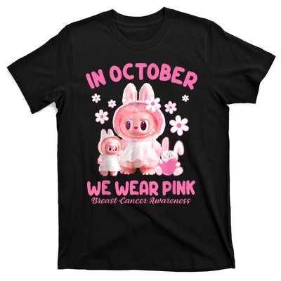 In October We Wear Labubu Breast Cancer Awareness T-Shirt