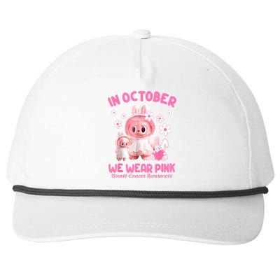 In October We Wear Labubu Breast Cancer Awareness Snapback Five-Panel Rope Hat