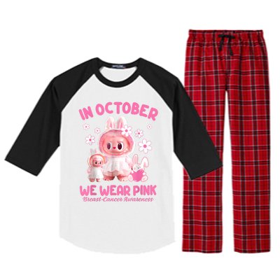 In October We Wear Labubu Breast Cancer Awareness Raglan Sleeve Pajama Set