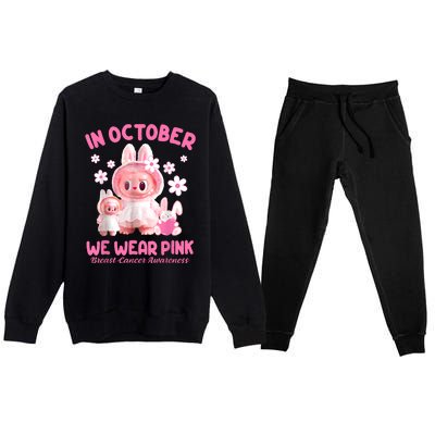 In October We Wear Labubu Breast Cancer Awareness Premium Crewneck Sweatsuit Set