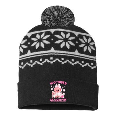 In October We Wear Labubu Breast Cancer Awareness USA-Made Snowflake Beanie