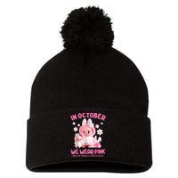 In October We Wear Labubu Breast Cancer Awareness Pom Pom 12in Knit Beanie