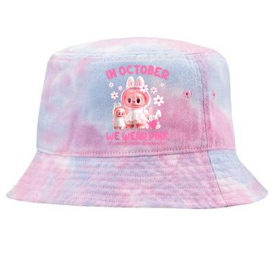 In October We Wear Labubu Breast Cancer Awareness Tie-Dyed Bucket Hat