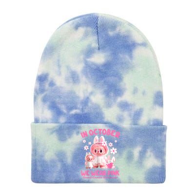 In October We Wear Labubu Breast Cancer Awareness Tie Dye 12in Knit Beanie