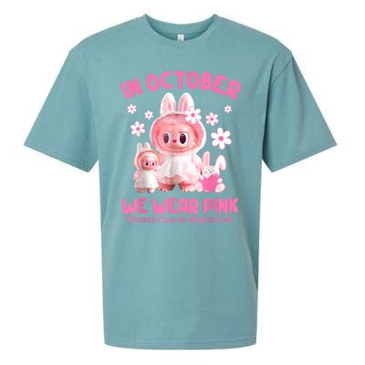 In October We Wear Labubu Breast Cancer Awareness Sueded Cloud Jersey T-Shirt