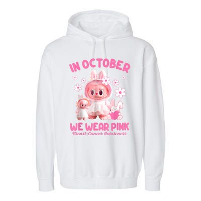 In October We Wear Labubu Breast Cancer Awareness Garment-Dyed Fleece Hoodie