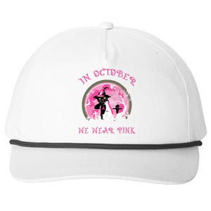 In October We Wear Pink Cat Witch Breast Cancer Halloween Snapback Five-Panel Rope Hat