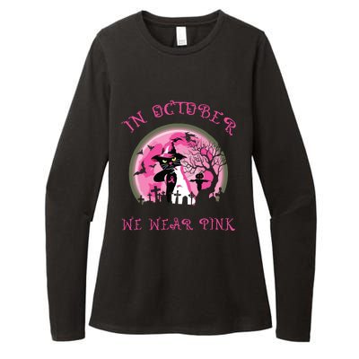 In October We Wear Pink Cat Witch Breast Cancer Halloween Womens CVC Long Sleeve Shirt