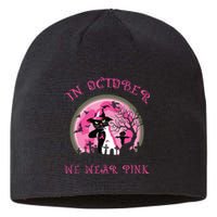 In October We Wear Pink Cat Witch Breast Cancer Halloween Sustainable Beanie