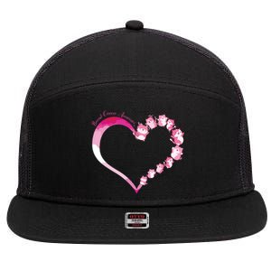 In October We Wear Pink Cute Cat Breast Cancer Awareness 7 Panel Mesh Trucker Snapback Hat