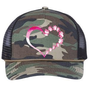 In October We Wear Pink Cute Cat Breast Cancer Awareness Retro Rope Trucker Hat Cap