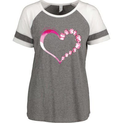 In October We Wear Pink Cute Cat Breast Cancer Awareness Enza Ladies Jersey Colorblock Tee