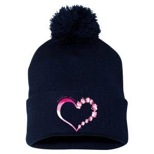 In October We Wear Pink Cute Cat Breast Cancer Awareness Pom Pom 12in Knit Beanie