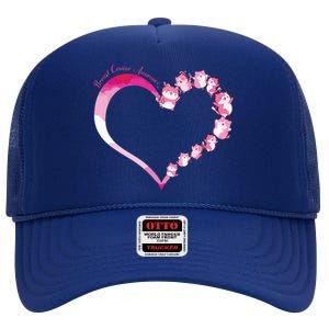 In October We Wear Pink Cute Cat Breast Cancer Awareness High Crown Mesh Back Trucker Hat