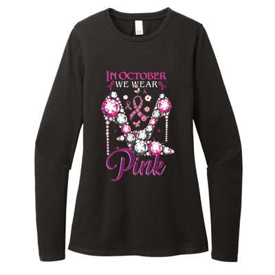 In October We Wear Pink Clogs Ribbon Breast Cancer Awareness Womens CVC Long Sleeve Shirt