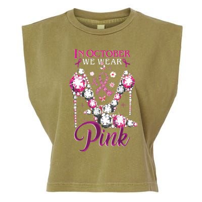 In October We Wear Pink Clogs Ribbon Breast Cancer Awareness Garment-Dyed Women's Muscle Tee