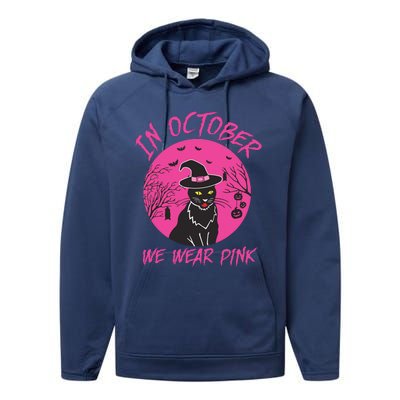 In October We Wear Pink Cute Cat Breast Cancer Awareness Performance Fleece Hoodie