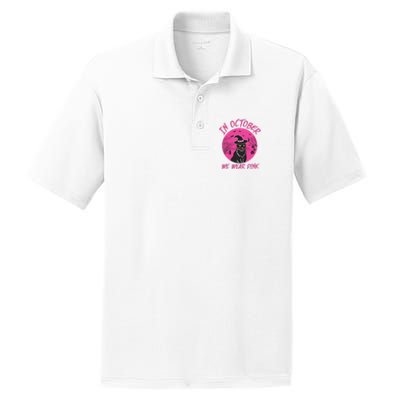 In October We Wear Pink Cute Cat Breast Cancer Awareness PosiCharge RacerMesh Polo