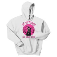 In October We Wear Pink Cute Cat Breast Cancer Awareness Kids Hoodie