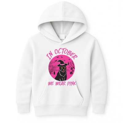 In October We Wear Pink Cute Cat Breast Cancer Awareness Kids Hoodie