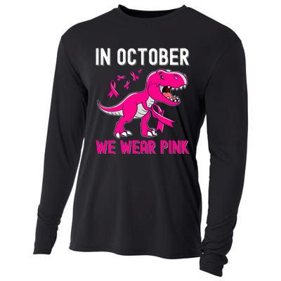 In October We Wear Pink Breast Cancer Trex Dino Cooling Performance Long Sleeve Crew