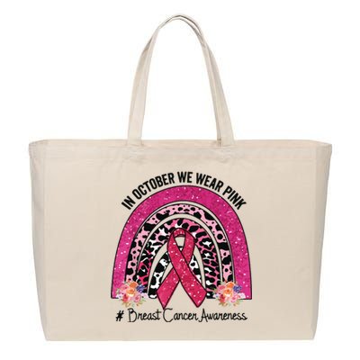 In October We Wear Pink Rainbow Breast Cancer Awareness Cotton Canvas Jumbo Tote