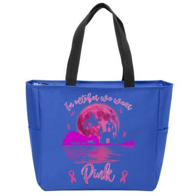 In October We Wear Pink Breast Cancer Awareness Moon Witch Cool Gift Zip Tote Bag