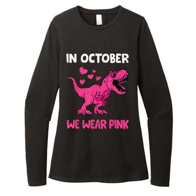 In October We Wear Pink Cute Dinosaur Breast Cancer Womens CVC Long Sleeve Shirt